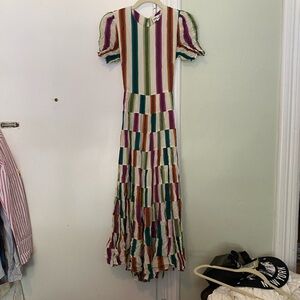 Diane Von Furstenberg Red and Green Pleated Maxi Dress